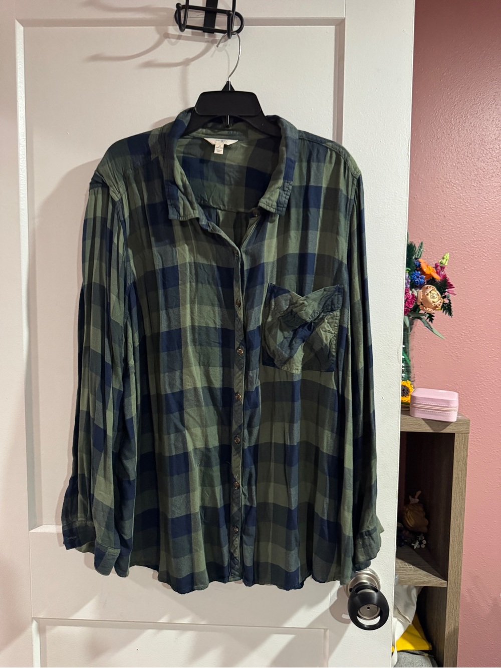 Terra and Sky Olive Green & Navy Plaid Button-Up Shirt